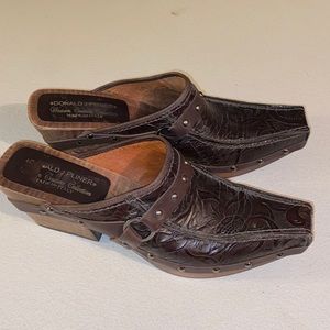 Donald J Pliner Western Couture Collection wood slip on shoes